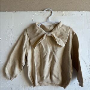 Cream Kids Sweater with Bow Collar